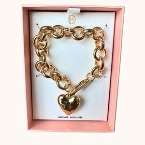 NWT ⚜️💛⚜️ House of Harlow golden tone chain bracelet with heart pendant